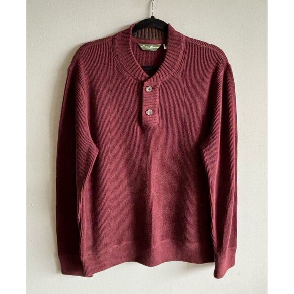Eddie Bauer Mens Long Sleeve 1/4 Button Pullover Cotton Sweater Red Size M/L - Picture 1 of 8